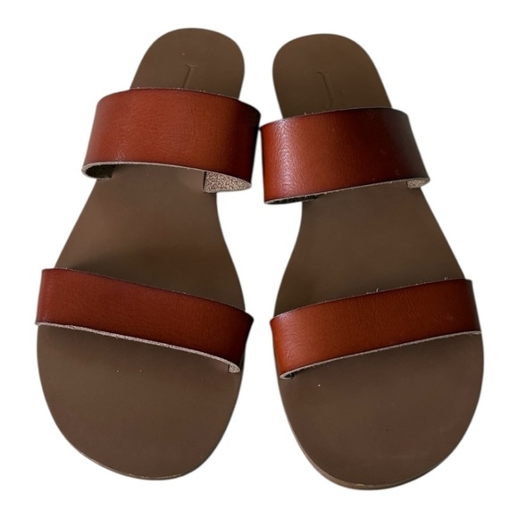 J.Crew Double Strap Dark Brown Leather Slides Flats Women’s Size 9 - - Picture 2 of 7